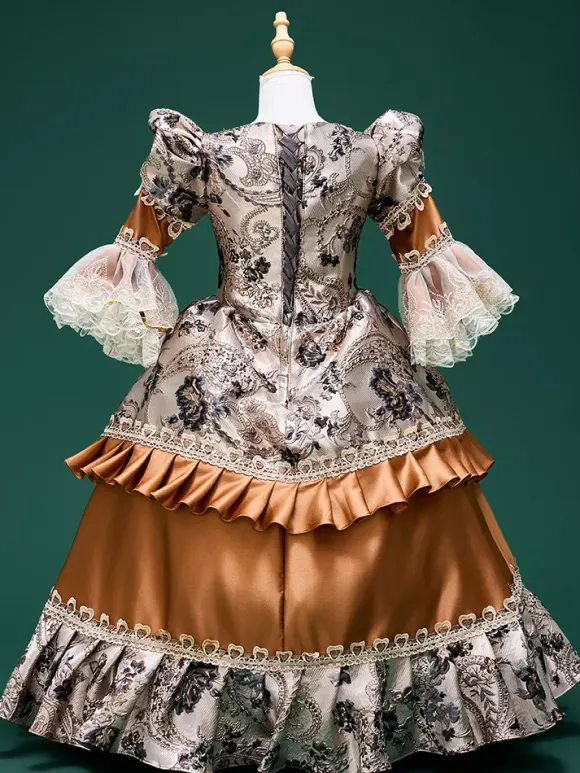 Robe vintage pour femme robe de bal du XVIIe siècle brocart jacquard costume de théâtre
