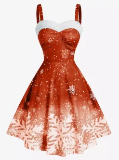 Robe vintage sans bretelles à imprimé flocons de neige dégradé pour femme