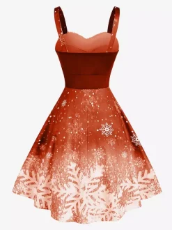 Robe vintage sans bretelles à imprimé flocons de neige dégradé pour femme