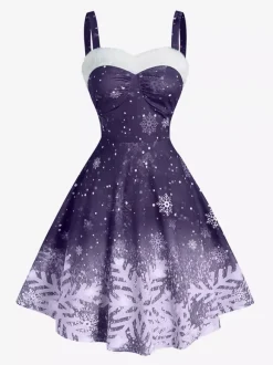 Robe vintage sans bretelles à imprimé flocons de neige dégradé pour femme