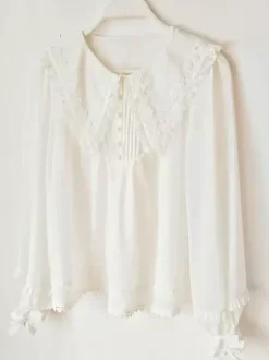 ROCOCO Style Blouses Lolita Volants Plissés Chemisier Manches Longues Haut Lolita Chemise Lolita Blanche