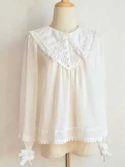 ROCOCO Style Blouses Lolita Volants Plissés Chemisier Manches Longues Haut Lolita Chemise Lolita Blanche