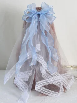 ROCOCO Style Lolita Accessoires Light Sky Blue Bows Lace Polyester Fiber Headwear Divers