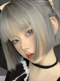 Rococo Style Lolita Perruque Courte Fibre Résistante À La Chaleur Gris Accessoires Lolita