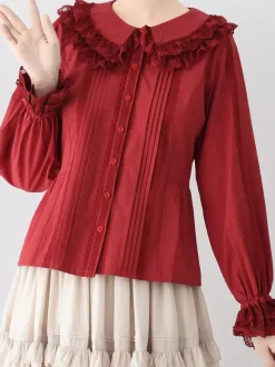 ROCOCO Style Blouses Lolita Haut Lolita Violet Manches Longues Dentelle Volants Chemise Lolita