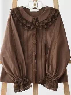 ROCOCO Style Blouses Lolita Haut Lolita Violet Manches Longues Dentelle Volants Chemise Lolita