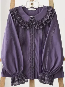 ROCOCO Style Blouses Lolita Haut Lolita Violet Manches Longues Dentelle Volants Chemise Lolita