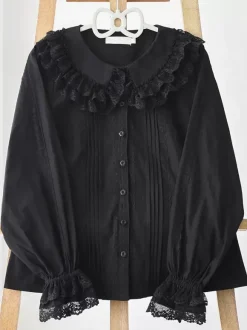 ROCOCO Style Blouses Lolita Haut Lolita Violet Manches Longues Dentelle Volants Chemise Lolita