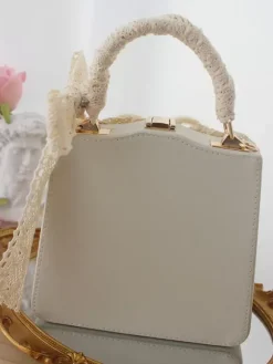 ROCOCO Style Lolita sac café marron Polyester fleurs n艙uds Polyester fibre sac à main accessoires Lolita