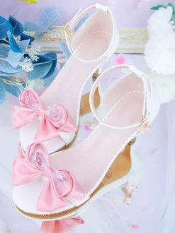 ROCOCO Style Lolita Sandales Noir Rouge Arcs En Cuir PU Bout Pointu Lolita Chaussures D'été