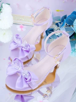 ROCOCO Style Lolita Sandales Noir Rouge Arcs En Cuir PU Bout Pointu Lolita Chaussures D'été