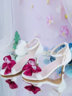 ROCOCO Style Lolita Sandales Noir Rouge Arcs En Cuir PU Bout Pointu Lolita Chaussures D'été