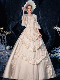 Rococo Victorien Rétro Costume Robe Couches Volants Dentelle Coton Cosplay Costume Carnaval