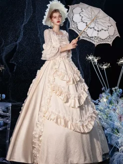 Rococo Victorien Rétro Costume Robe Couches Volants Dentelle Coton Cosplay Costume Carnaval