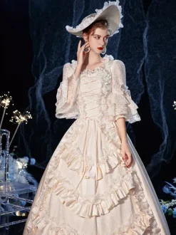 Rococo Victorien Rétro Costume Robe Couches Volants Dentelle Coton Cosplay Costume Carnaval