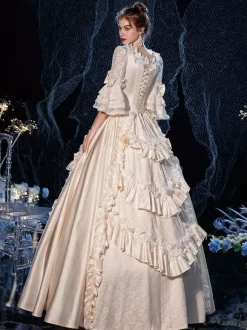 Rococo Victorien Rétro Costume Robe Couches Volants Dentelle Coton Cosplay Costume Carnaval