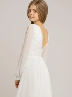 Roeb fille de fleur robe cortège enfant robe de mariage pour enfant col rond manche longue