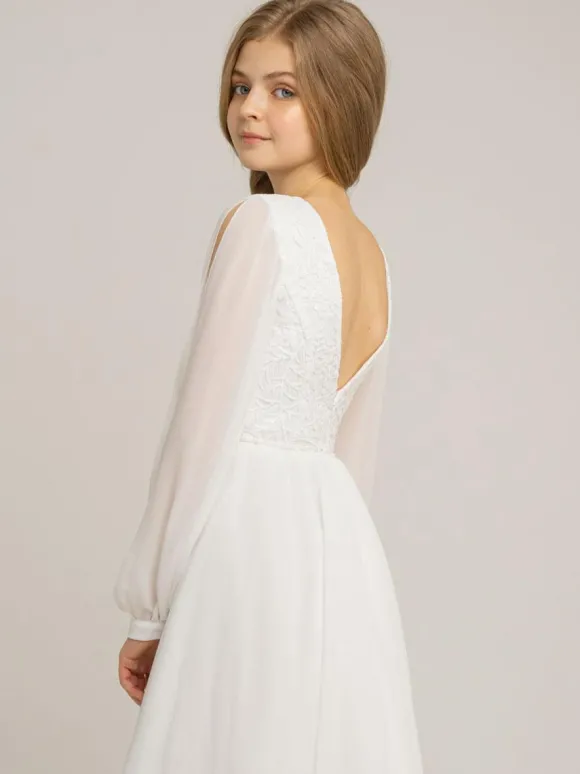 Roeb fille de fleur robe cortège enfant robe de mariage pour enfant col rond manche longue