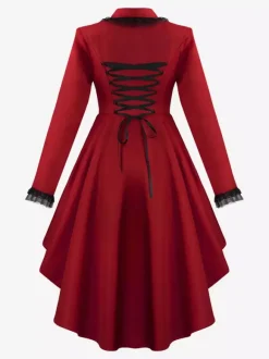 Rouge rétro Costumes femmes dentelle Polyester haut pardessus Renaissance Marie Antoinette Costume mascarade robe de bal Bourgogne