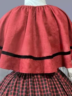 Rouge rétro Costumes femmes Plaid volants Polyester Marie Antoinette Costume tunique robe cape rétro fête robe de bal Bourgogne