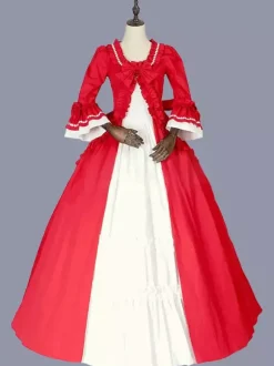 Rouge rétro Costumes femmes arcs Polyester Marie Antoinette Costume tunique robe rétro mascarade robe de bal