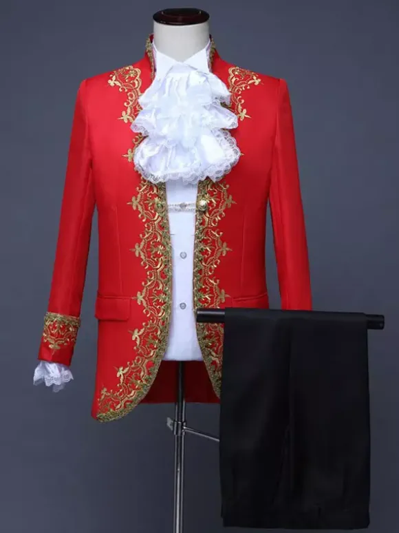 Rouge Vintage Set Art Déco/Rétro Polyester Manches Longues Rétro Costumes Pour Homme