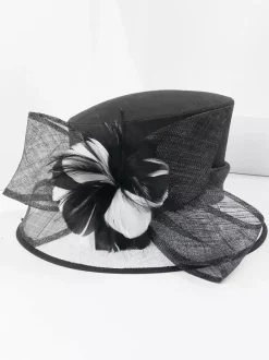 Royal Vintage Hat Brown Femmes Fleurs Headpieces Retro Top Hat Déguisements Halloween