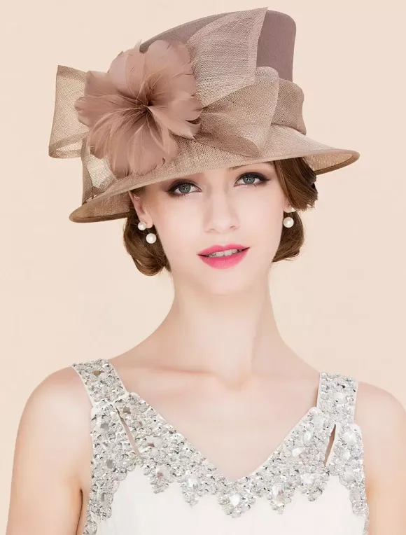 Royal Vintage Hat Brown Femmes Fleurs Headpieces Retro Top Hat Déguisements Halloween
