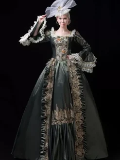 Rétro Costumes 2026 Femmes Dentelle Volant Bordé Robe Baroque Style Marie Antoinette Costume Masquerade Robe de Bal Déguisements Halloween
