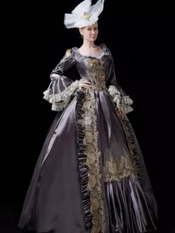 Rétro Costumes 2026 Femmes Dentelle Volant Bordé Robe Baroque Style Marie Antoinette Costume Masquerade Robe de Bal Déguisements Halloween