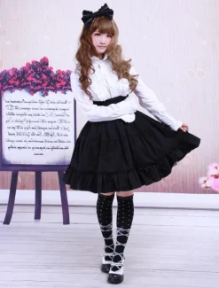 Ruffles jupe Lolita de coton noir taille haute Déguisements Halloween