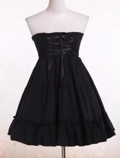 Ruffles jupe Lolita de coton noir taille haute Déguisements Halloween