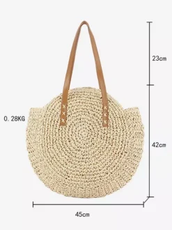 Sac à bandoulière rond en corde de papier tissé pour femme 2026