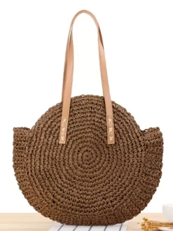 Sac à bandoulière rond en corde de papier tissé pour femme 2026