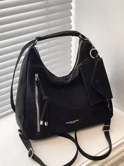 Sac à dos fourre-tout multi-usages en daim vintage à franges grande capacité convertible en sac à bandoulière