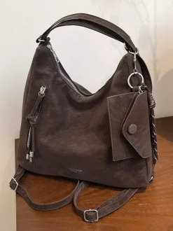 Sac à dos fourre-tout multi-usages en daim vintage à franges grande capacité convertible en sac à bandoulière