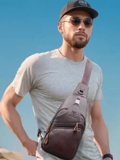 Sac à dos une pièce en cuir marron foncé pour homme