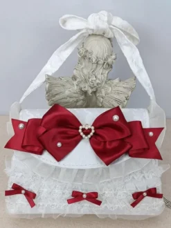 Sac à main ROCOCO Style Lolita camée rose chaînes en cuir PU volants arc sac à main accessoires Lolita