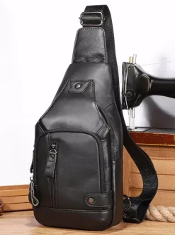 Sac Bandoulière Marron Foncé À Glissière Éclaire Pour Hommes