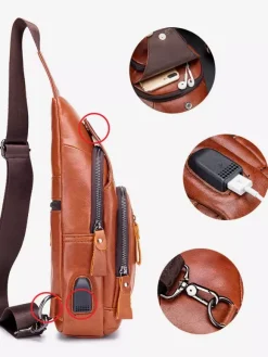 Sac Bandoulière Marron Foncé À Glissière Éclaire Pour Hommes