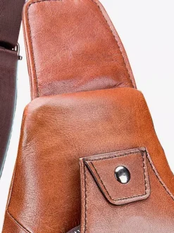 Sac Bandoulière Marron Foncé À Glissière Éclaire Pour Hommes