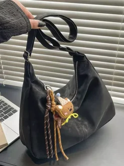 Sac cabas bandoulière grande capacité en similicuir délavé vintage style hobo idéal pour un usage quotidien.