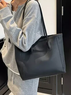 Sac cabas minimaliste en cuir à blocs de couleur grande capacité idéal pour les trajets quotidiens. Sac à bandoulière.