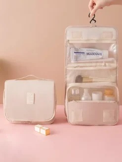 Sac de rangement de voyage étanche avec crochet trousse de toilette portable de grande capacité pour femmes