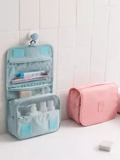 Sac de rangement de voyage étanche avec crochet trousse de toilette portable de grande capacité pour femmes