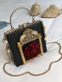 Sac gothique Lolita avec chaînes roses et perles appliquées sac à main en cuir PU accessoires Lolita