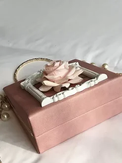 Sac gothique Lolita avec chaînes roses et perles appliquées sac à main en cuir PU accessoires Lolita