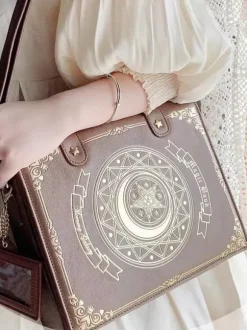 Sac gothique Lolita en cuir PU marron café détails métalliques imprimé Floral étoiles sac à bandoulière en cuir PU accessoires Lolita
