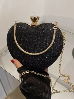 Sac à bandoulière en forme de c艙ur avec chaîne et pochette de fête brillante pour femme 2026