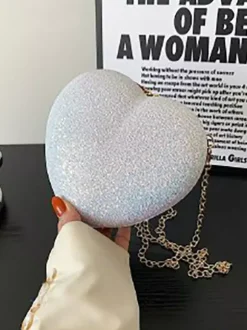 Sac à bandoulière en forme de c艙ur avec chaîne et pochette de fête brillante pour femme 2026